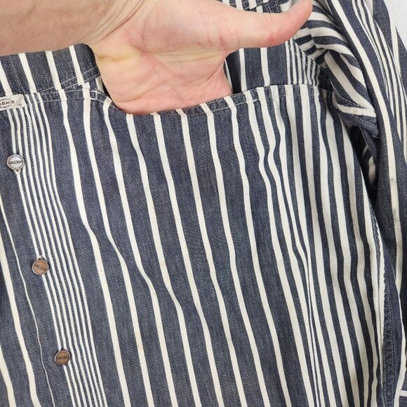 Marithe Francois Girbaud Shirt Mens Large Gray Stripe Vintage Denim USA 90s - Picture 14 of 16